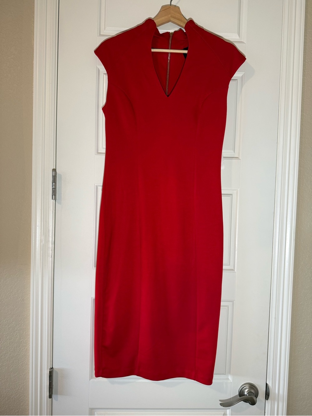 Alexia Admor Red Cap-Sleeve Midi Sheath Dress M